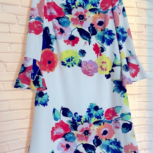 EUC Tahari by ASL Trumpet Sleeve Floral Shift Dress Size 10 - Picture 12 of 14